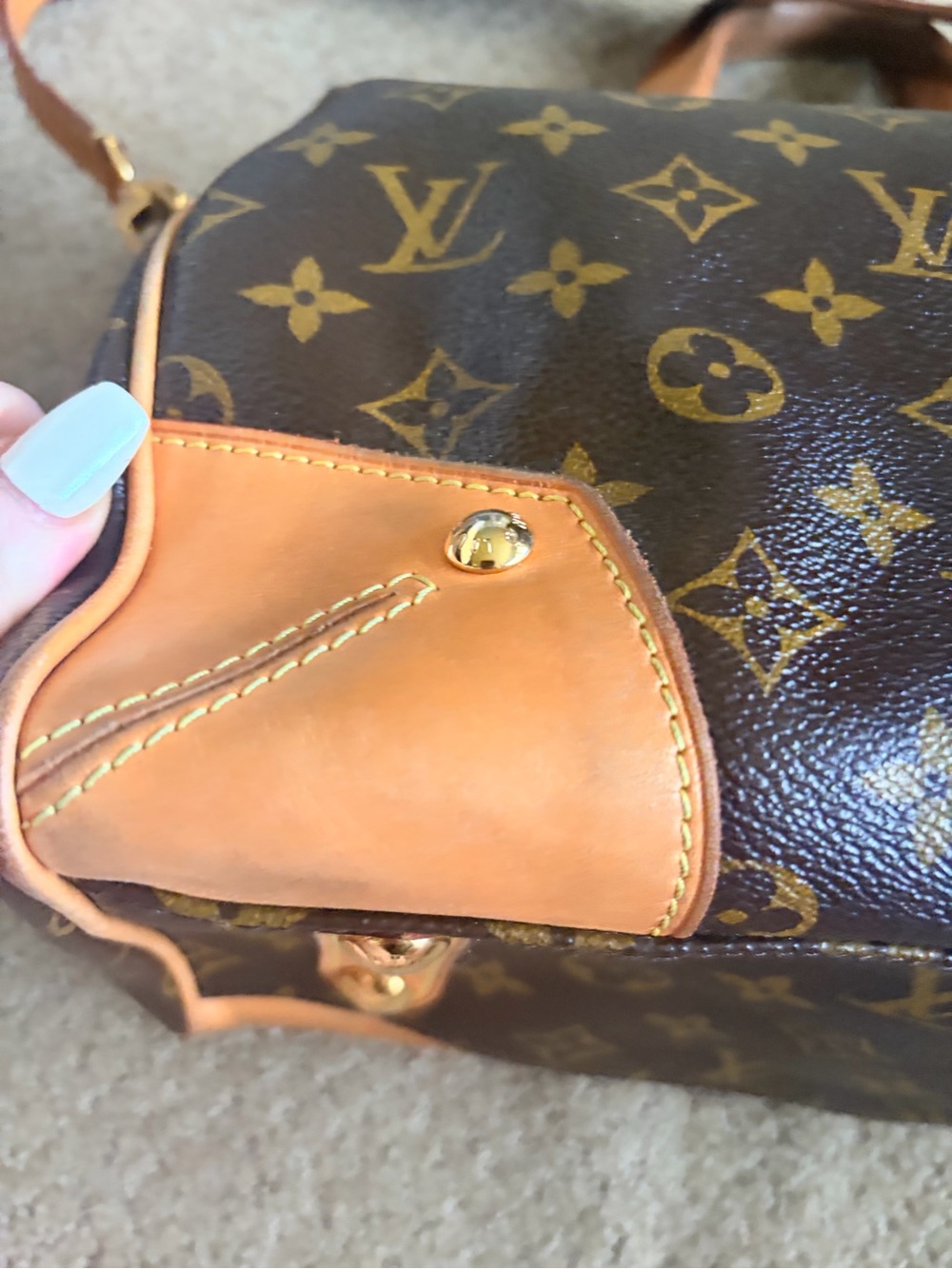 Louis Vuitton Brown Monogram Canvas Shoulder Bag with Tan Leather Trim - Picture 14 of 16
